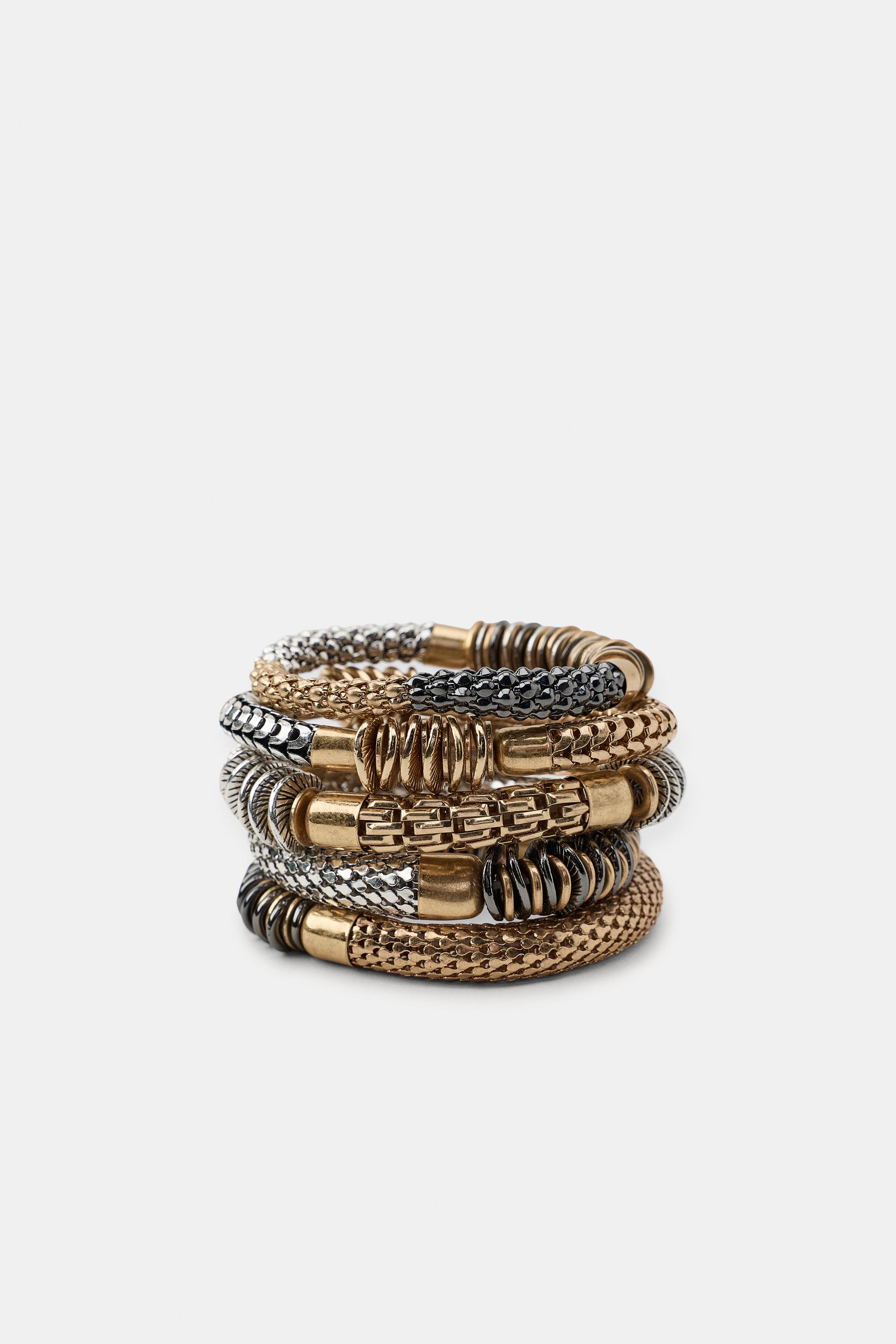 LOT DE 5 BRACELETS ÉLASTIQUES À PIÈCES MÉTALLIQUES